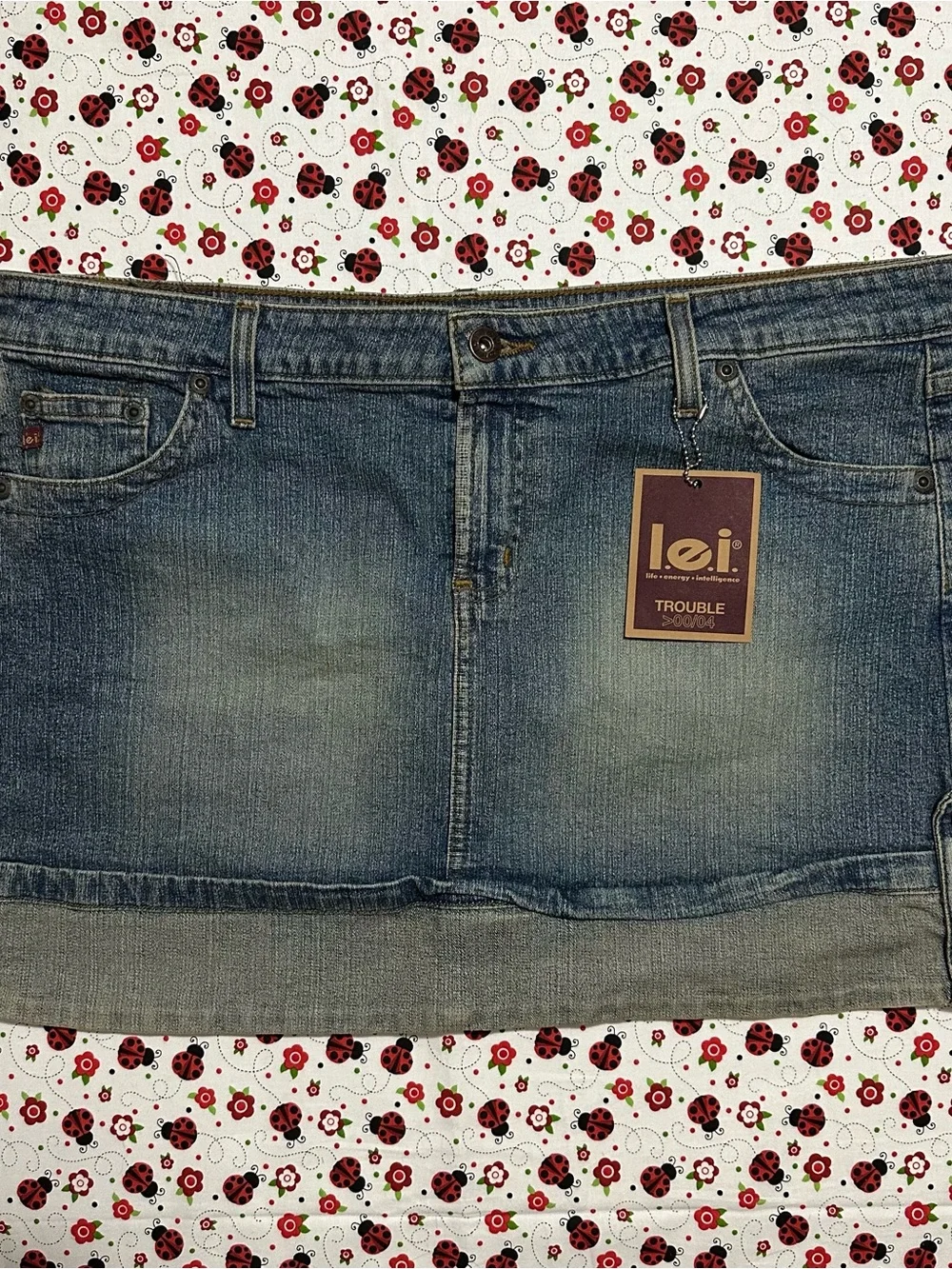 l.e.i. Vintage Denim Mini Skirt Low Rise Trouble 200/04 Women Size 17